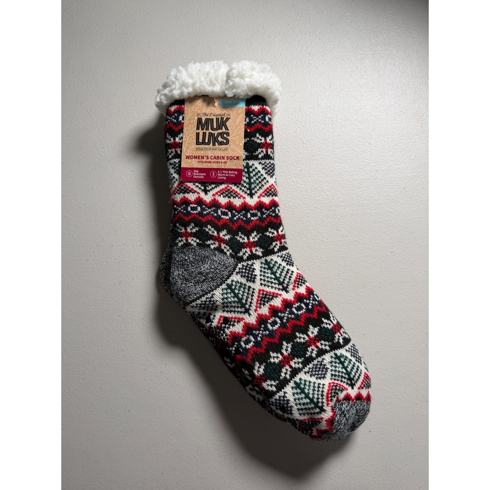 Muk Luks Womens Cabin Socks Sherpa Lined Fair Isle Winter Cozy Christmas 6-10